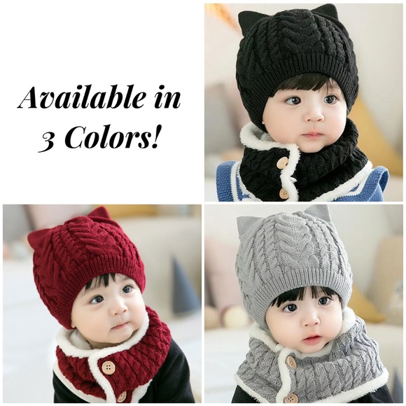 Baby/Toddler Black Hat with Ears Ring Scarf - Picture 9 of 9